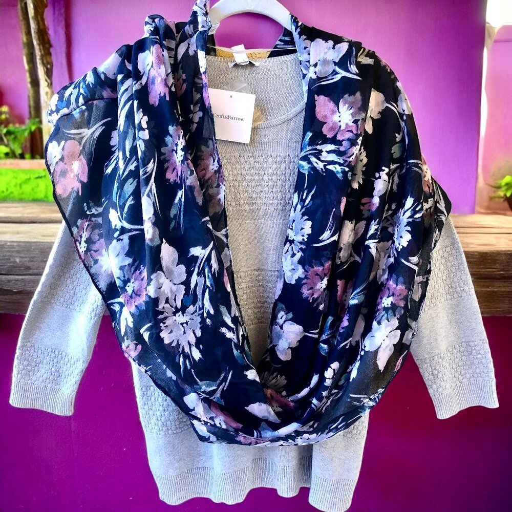 Croft & Barrow Knit 3/4 Sleeve Sweater + Detachable Scarf